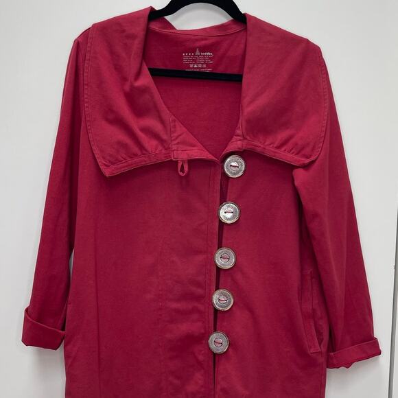 Neon Buddah Lightweight Jacket Women's Small Red Big Metal Buttons Long Line - Picture 5 of 5
